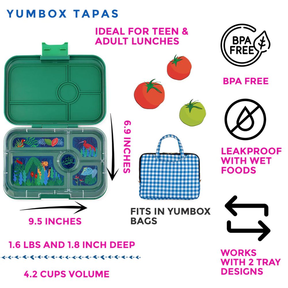 Yumbox 타파스 성인 누액방지 도시락 도시락 (5칸) - 다양한 색상