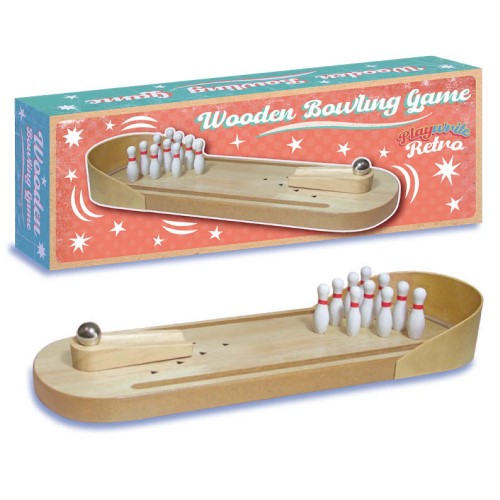 Retro Wooden Tabletop Bowling Game