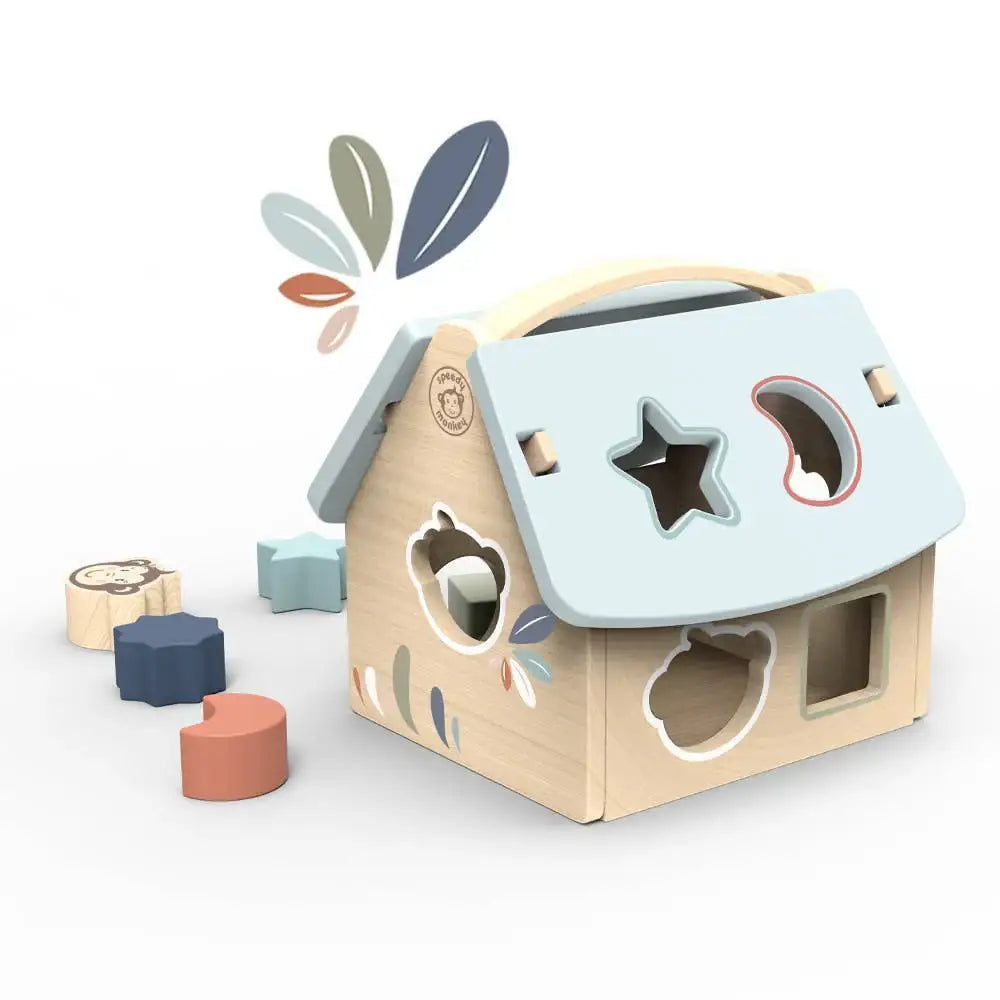Speedy Monkey Wooden House Shape Sorter with 8 Blocks