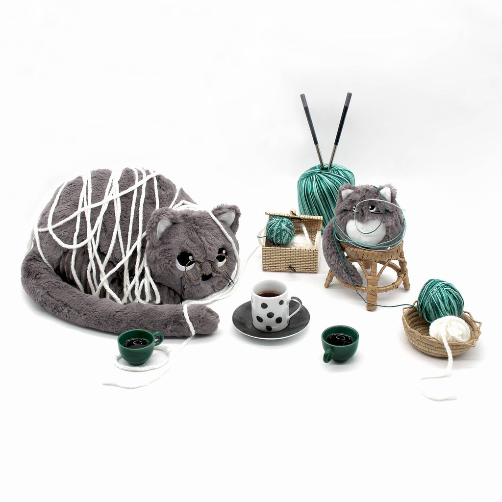 Les Ptipotos - Charlie The Cat Mum & Baby: Brown Grey