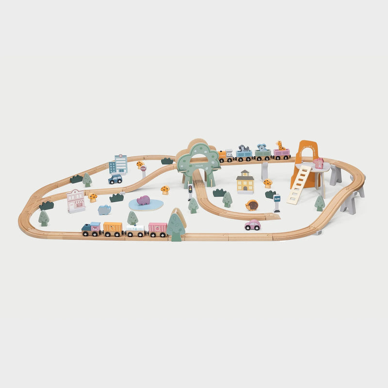 PolarB Wooden Toy Train Set - 92 Pieces