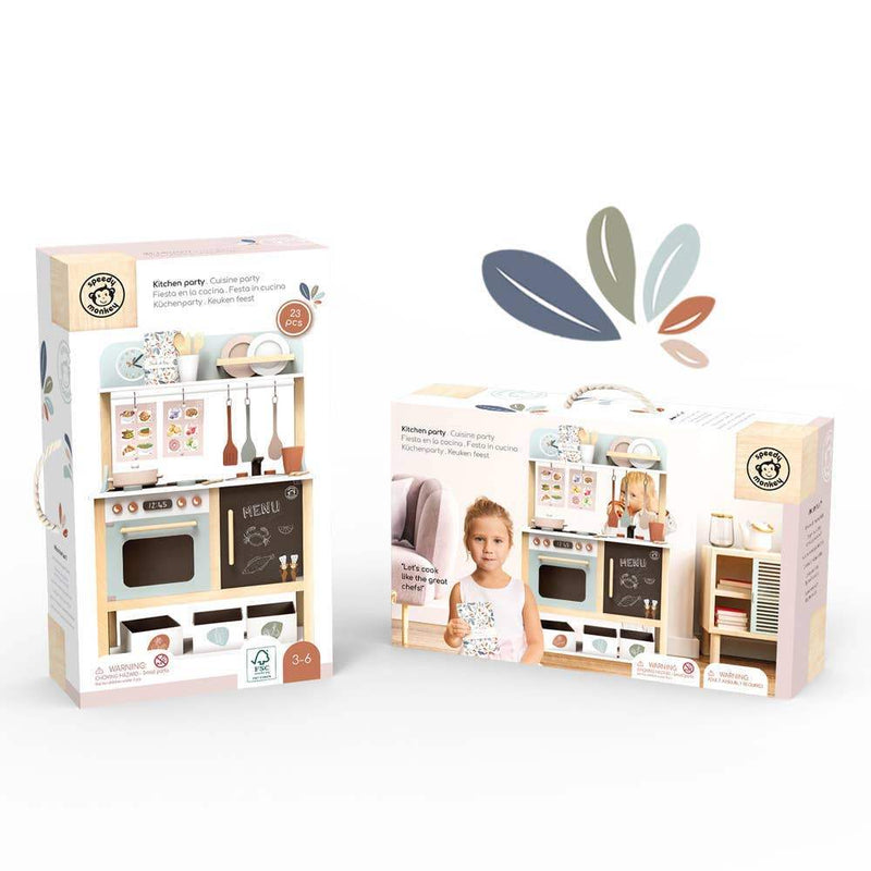 Speedy Monkey Wooden Play Kitchen with 20 Accessories