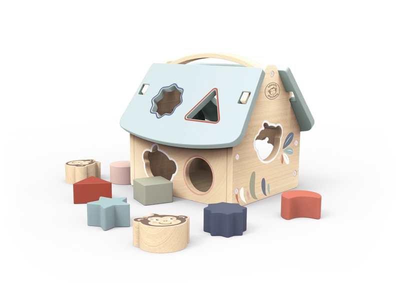 Speedy Monkey Wooden House Shape Sorter with 8 Blocks