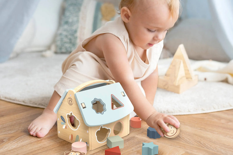 Speedy Monkey Wooden House Shape Sorter with 8 Blocks