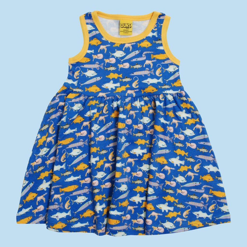 DUNS Fish Blue- Sleeveless Gather Twirly Dress - ScandiBugs