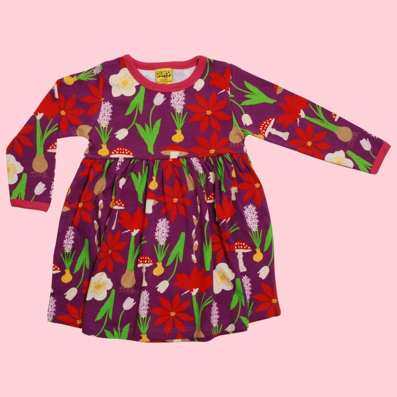 DUNS Winter Flowers- Long Sleeve Gather Twirly Dress - ScandiBugs