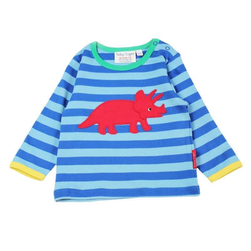 Toby Tiger Organic Tricerotops Applique Long Sleeve T-Shirt - ScandiBugs