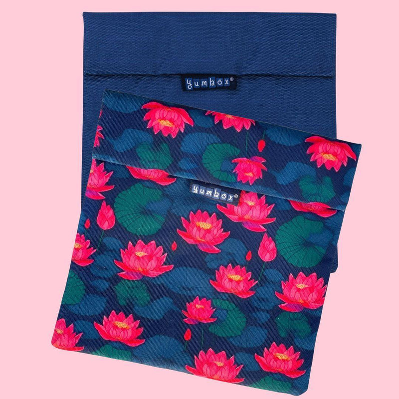 Yumbox Reusable Sandwich Bag - Set of 2 - Navy & Lotus Flowers - ScandiBugs