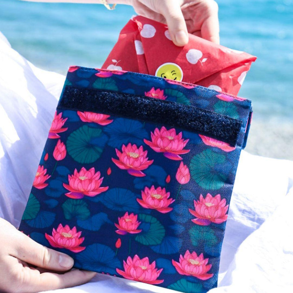 Yumbox Reusable Sandwich Bag - Set of 2 - Navy & Lotus Flowers - ScandiBugs