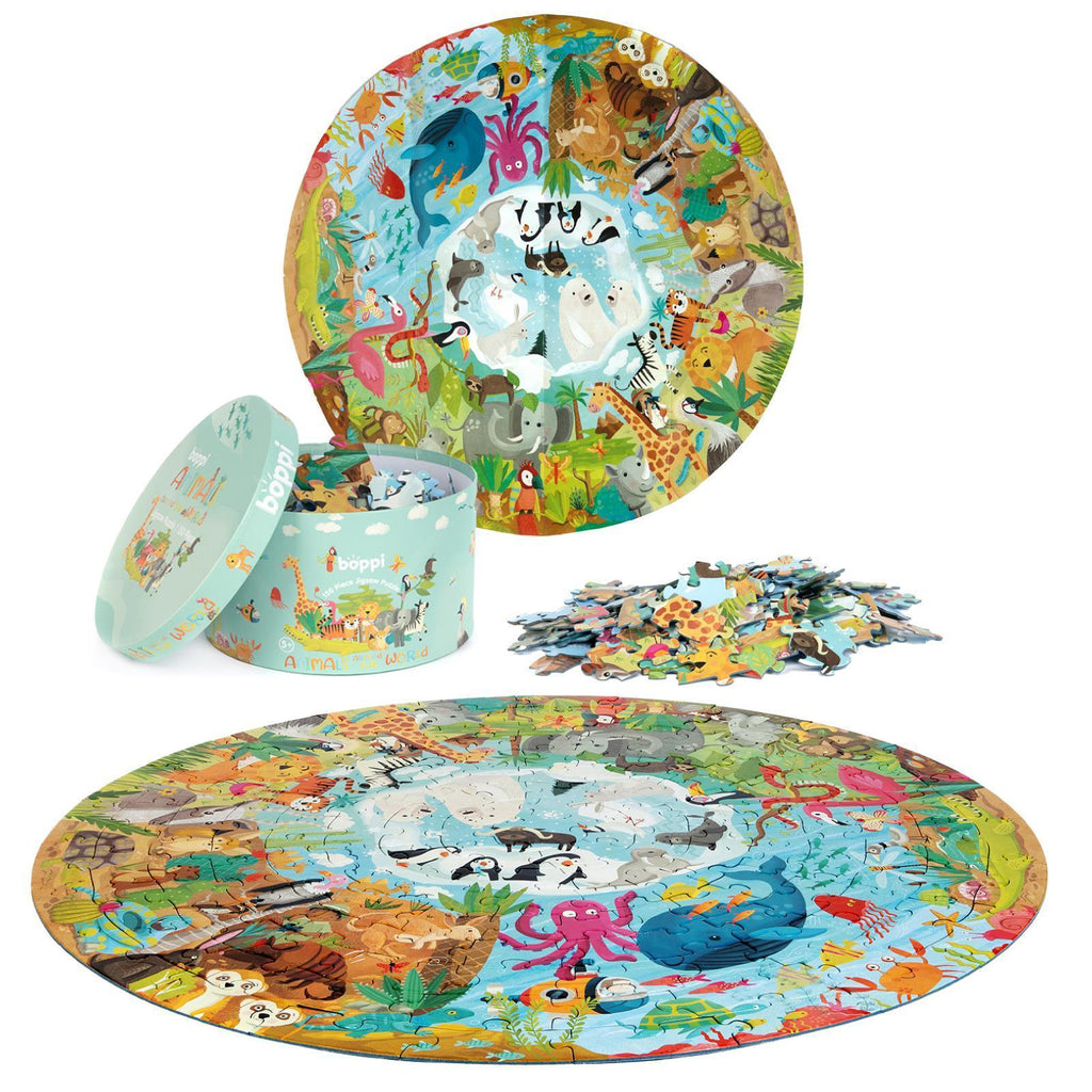 Boppi 150 Piece Round Jigsaw Puzzle - Animals Around the World - ScandiBugs