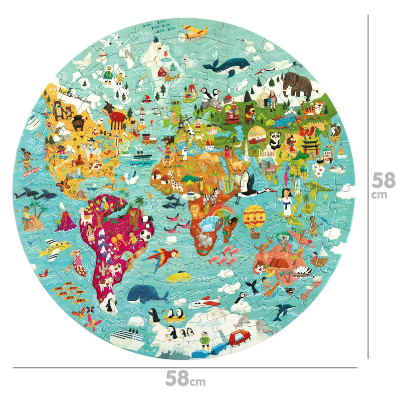 Boppi 150 Piece Round Jigsaw Puzzle - World Map - ScandiBugs