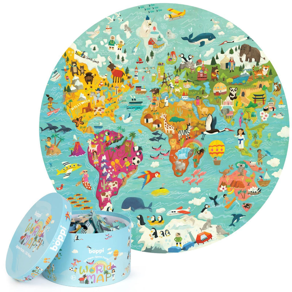 Boppi 150 Piece Round Jigsaw Puzzle - World Map - ScandiBugs