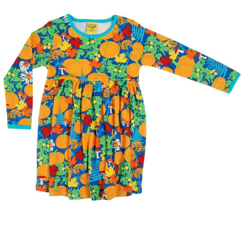 DUNS Autumn Garden - Blue - Long Sleeve Gather Twirly Dress - ScandiBugs