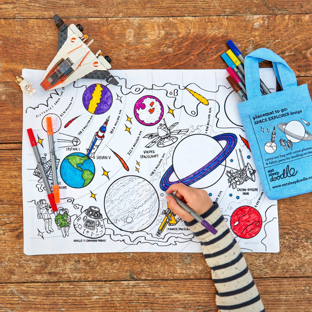 Eat Sleep Doodle Space Explorer placemat to go - colour in & learn - ScandiBugs