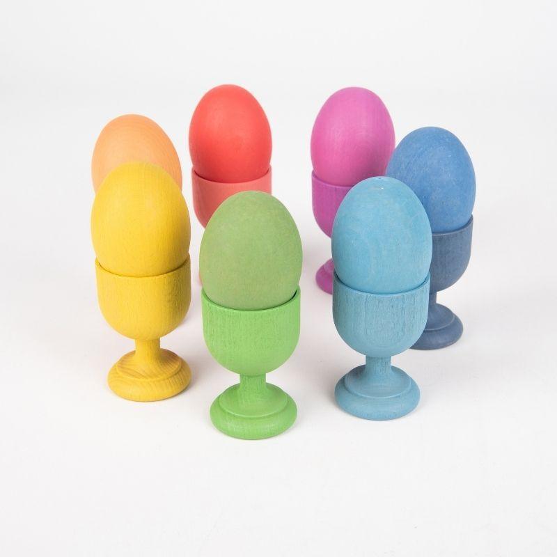 TickiT Rainbow Wooden Egg Cups - Pack of 7 : ScandiBugs