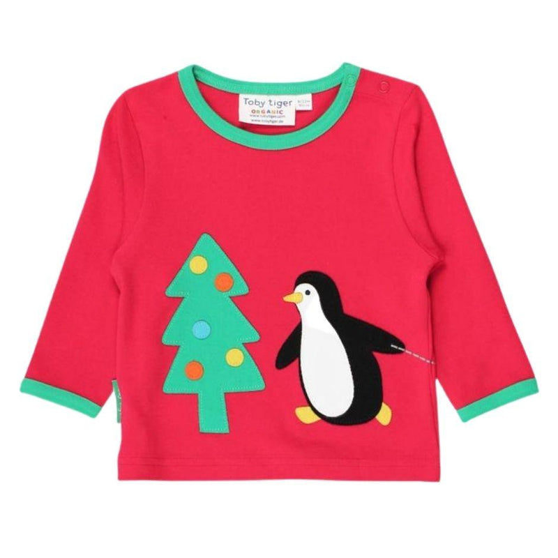 Toby Tiger Organic Penguin's Christmas Print Applique LS T-Shirt : ScandiBugs